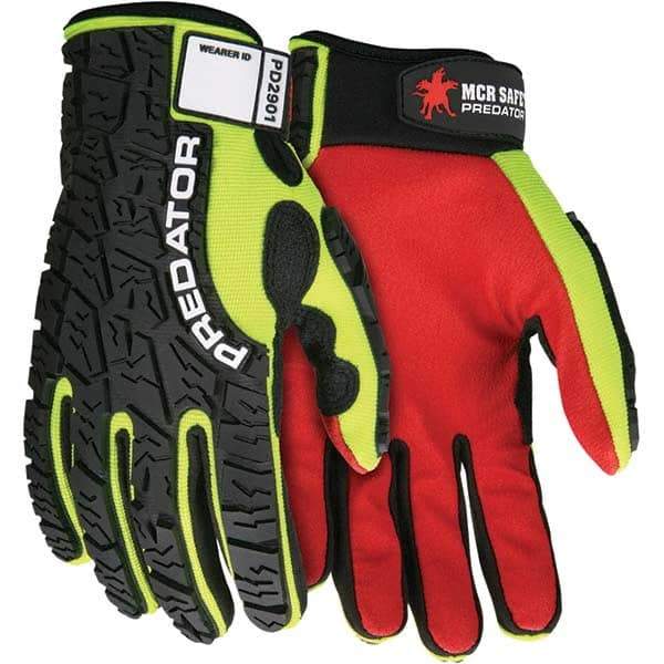 MCR Safety - Size XL Synthetic Blend Work Gloves - For General Purpose, Uncoated, Adjustable Closure Cuff, Full Fingered, Black/Hi-Vis Lime, Paired - Industrial Tool & Supply