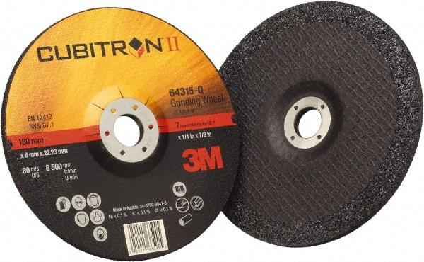 3M - 36 Grit, 7" Wheel Diam, 1/4" Wheel Thickness, 7/8" Arbor Hole, Type 27 Depressed Center Wheel - Coarse Grade, Ceramic, Resinoid Bond, Q Hardness, 8,500 Max RPM, Compatible with Angle Grinder - Industrial Tool & Supply