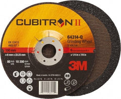 3M - 36 Grit, 6" Wheel Diam, 1/4" Wheel Thickness, 7/8" Arbor Hole, Type 27 Depressed Center Wheel - Coarse Grade, Ceramic, Resinoid Bond, Q Hardness, 10,200 Max RPM, Compatible with Angle Grinder - Industrial Tool & Supply