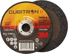 3M - 36 Grit, 4" Wheel Diam, 1/4" Wheel Thickness, 5/8" Arbor Hole, Type 27 Depressed Center Wheel - Coarse Grade, Ceramic, Resinoid Bond, Q Hardness, 15,000 Max RPM, Compatible with Angle Grinder - Industrial Tool & Supply