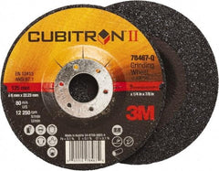 3M - 36 Grit, 5" Wheel Diam, 1/4" Wheel Thickness, 7/8" Arbor Hole, Type 27 Depressed Center Wheel - Coarse Grade, Ceramic, Resinoid Bond, Q Hardness, 12,250 Max RPM, Compatible with Angle Grinder - Industrial Tool & Supply