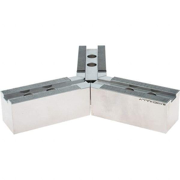 Samchully - 254mm Max Chuck Capacity, 1.5mm x 60° Serrated Interface, Round Soft Lathe Chuck Jaw - 3 Jaw, Steel, 30mm Btw Mount Hole Ctrs, 110mm Long, 40mm Wide, 42mm High, 16mm Groove, M12mm Fastener - Industrial Tool & Supply