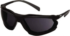 PYRAMEX - Gray Lenses, Framed Safety Glasses - Anti-Fog, Scratch Resistant, Black Polycarbonate/Thermoplastic Rubber Frame, Size Universal, Wrap Around - Industrial Tool & Supply