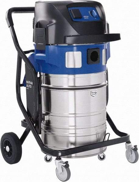 Nilfisk - 19 Gal Plastic Tank, Electric Powered Wet/Dry Vacuum - 1.34 Peak hp, 120 Volt, 8.3 Amps, 16' Hose Fitting, Automatic Filter Clean Delivers a Filter Pulse Every 15 Seconds, Accessories Included - Industrial Tool & Supply