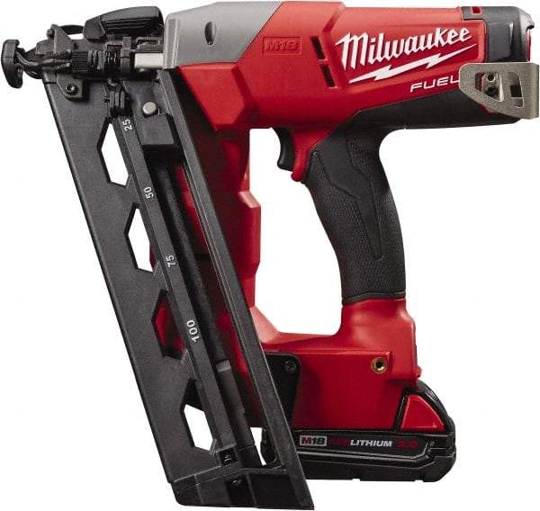 Milwaukee Tool - Cordless Finish Nailer Kit - 16 Gauge Nail Diam, 1-1/4 to 2-1/2" Long Nail, Lithium-Ion Batteries Included - Industrial Tool & Supply