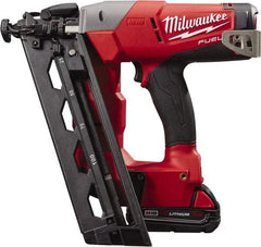 Milwaukee Tool - Cordless Finish Nailer Kit - 16 Gauge Nail Diam, 1-1/4 to 2-1/2" Long Nail, Lithium-Ion Batteries Included - Industrial Tool & Supply