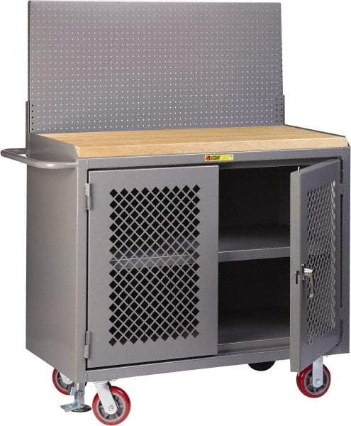 Little Giant - Mobile Bench Cabinet with Pegboard Panel - Steel, Fixed Leg, Gray, 53-1/2" Long x 24" Deep x 43" High - Industrial Tool & Supply