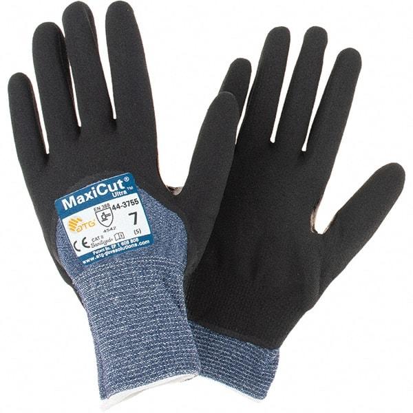 ATG - Size S, ANSI Cut Lvl A3, Cut Resistant Gloves - Palm, Fingers & Knuckles Coated, Blue/Black - Industrial Tool & Supply