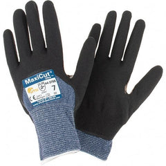 ATG - Size S, ANSI Cut Lvl A3, Cut Resistant Gloves - Palm, Fingers & Knuckles Coated, Blue/Black - Industrial Tool & Supply