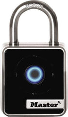 Master Lock - 7/8" Shackle Clearance, Blue Tooth Padlock - 9/32" Shackle Diam, Die Cast Body with Boron-Carbide Shackle - Industrial Tool & Supply