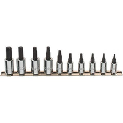 Proto - 10 Piece 1/4 & 3/8" Drive Torx Bit Socket Set - T10 to T55 Torx, Comes in Rail - Industrial Tool & Supply