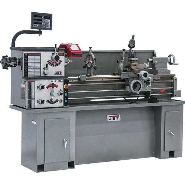 Jet - 13" Swing, 43" Between Centers, 230 Volt, Single Phase Bench Lathe - 2 hp, 70 to 2,000 RPM, 1-3/8" Bore Diam, 30" Deep x 28-1/2" High x 79" Long - Industrial Tool & Supply