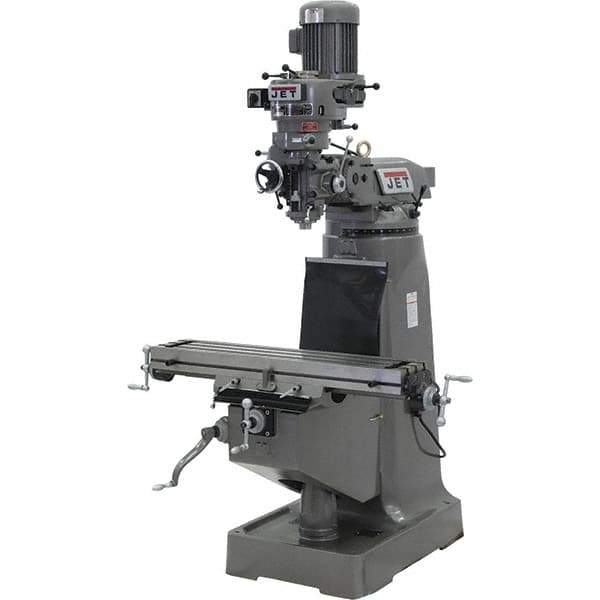 Jet - 9" Table Width x 42" Table Length, Step Pulley Control, 1 Phase Knee Milling Machine - 3 hp - Industrial Tool & Supply