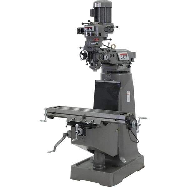 Jet - 9" Table Width x 42" Table Length, Step Pulley Control, 3 Phase Knee Milling Machine - 2 hp - Industrial Tool & Supply