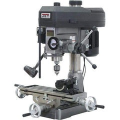 Jet - 1 Phase, 14-1/2" Swing, Step Pulley Mill Drill Combination - 23" Table Length x 7-1/2" Table Width, 14" Longitudinal Travel, 1 hp, 115/230 Volts - Industrial Tool & Supply