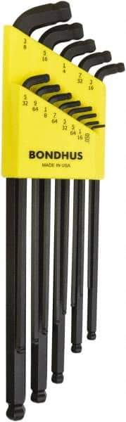 Bondhus - 13 Piece L-Key Ball End Hex Key Set - Hex Range 0.05 to 3/8", Protanium High Torque Steel - Industrial Tool & Supply