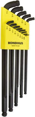 Bondhus - 13 Piece L-Key Ball End Hex Key Set - Hex Range 0.05 to 3/8", Protanium High Torque Steel - Industrial Tool & Supply