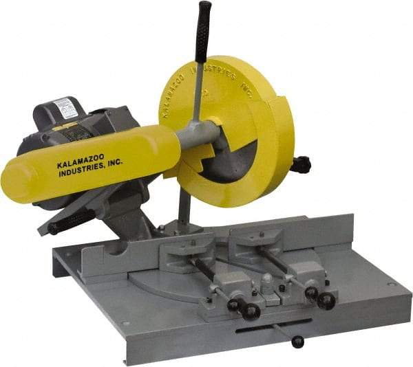 Kalamazoo - 10" Blade Diam, 5/8" Arbor Hole, Miter Chop & Cutoff Saw - 3,450 RPM, 3 hp, 220/440 Volts, 1 or 3 Phase - Industrial Tool & Supply