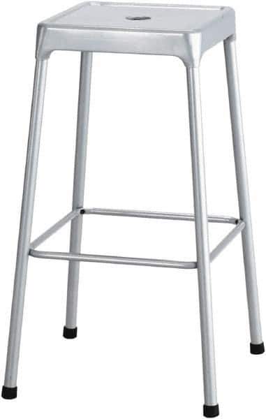 Safco - 29 Inch High, Stationary Drafting, Warehouse and Industrial Stool - 17 Inch Deep x 17 Inch Wide, Steel Seat, Silver - Industrial Tool & Supply