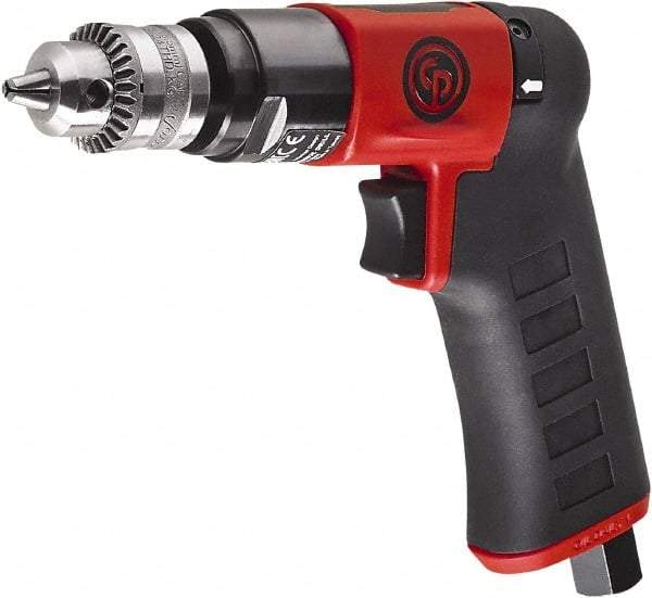 Chicago Pneumatic - 1/4" Reversible Keyed Chuck - Pistol Grip Handle, 2,800 RPM, 0.3 hp, 90 psi - Industrial Tool & Supply