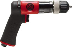 Chicago Pneumatic - 3/8" Reversible Keyless Chuck - Pistol Grip Handle, 2,100 RPM, 0.5 hp, 90 psi - Industrial Tool & Supply