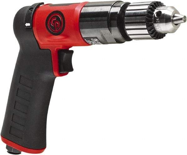 Chicago Pneumatic - 3/8" Reversible Keyed Chuck - Pistol Grip Handle, 2,100 RPM, 0.5 hp, 90 psi - Industrial Tool & Supply