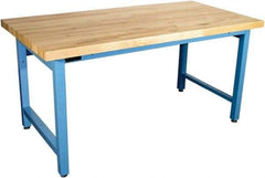 Proline - 60 Wide x 30" Deep x 36" High, Butcher Block Maple Workbench - Adjustable Height Legs, Blue - Industrial Tool & Supply