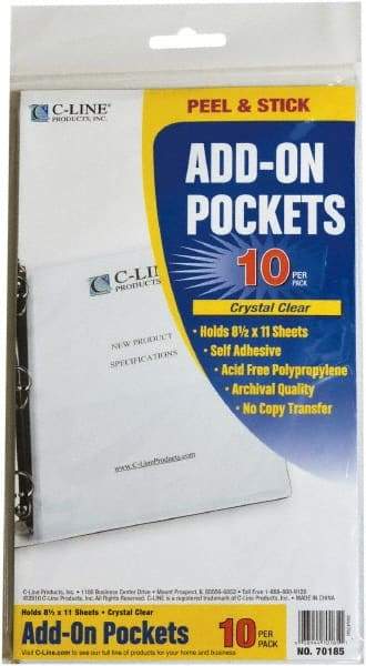 C-LINE - 10 Piece Clear Self-Adhesive Pockets - 11" High x 8" Wide - Industrial Tool & Supply