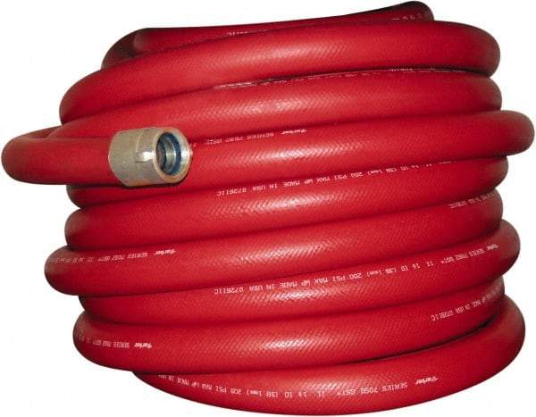 Dixon Valve & Coupling - 1-1/2" ID, 225 Working psi, Red Polyester/Rubber Fire Hose, Single Jacket - Male x Female NPSH Ends, 50' Long, 675 Burst psi - Industrial Tool & Supply