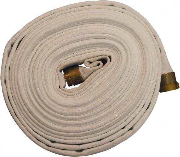 Dixon Valve & Coupling - 1-1/2" ID, 135 Working psi, White Polyester/Rubber Fire Hose, Single Jacket - Male x Female NST (NH) Ends, 50' Long, 405 Burst psi - Industrial Tool & Supply