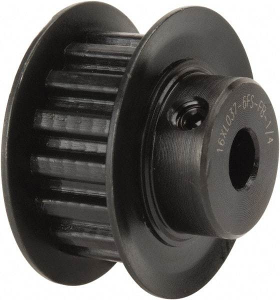 Power Drive - 16 Tooth, 1/4" Inside x 1" Outside Diam, Timing Belt Pulley - 1/4, 3/8" Belt Width, 1.019" Pitch Diam, Steel & Cast Iron - Industrial Tool & Supply
