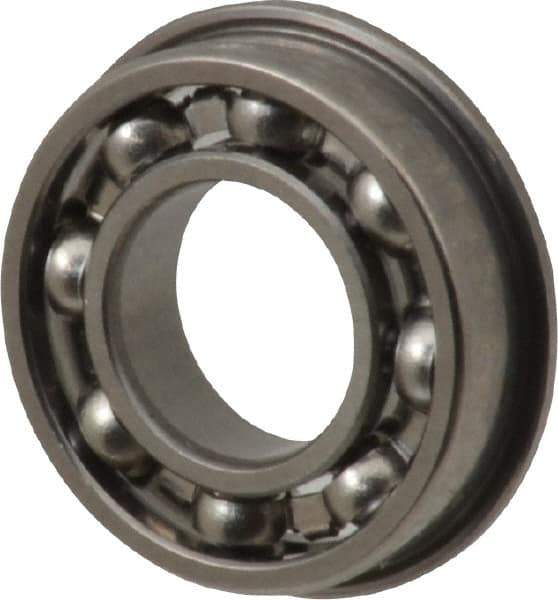 Value Collection - 1/4" Bore Diam, 1/2" OD, Open Miniature Radial Ball Bearing - 1/8" Wide, With Flange, 1 Row, Round Bore, 90 Lb Static Capacity, 243 Lb Dynamic Capacity - Industrial Tool & Supply