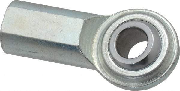 Made in USA - 1/2" ID, 1-5/16" Max OD, 8,386 Lb Max Static Cap, Plain Female Spherical Rod End - 1/2-20 RH, Steel with Steel Raceway - Industrial Tool & Supply