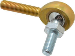 Made in USA - 1/4" ID, 3/4" Max OD, 2,168 Lb Max Static Cap, Male Spherical Rod End with Stud - 1/4-28 RH, Steel with Bronze Raceway - Industrial Tool & Supply