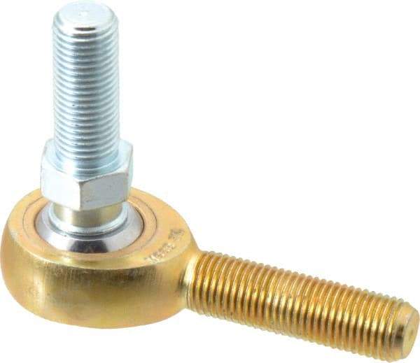 Made in USA - 3/8" ID, 1" Max OD, 4,012 Lb Max Static Cap, Male Spherical Rod End with Stud - 3/8-24 RH, Steel with Bronze Raceway - Industrial Tool & Supply
