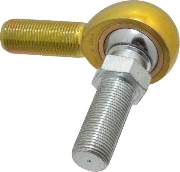 Made in USA - 3/4" ID, 1-3/4" Max OD, 11,550 Lb Max Static Cap, Male Spherical Rod End with Stud - 3/4-16 RH, Steel with Bronze Raceway - Industrial Tool & Supply