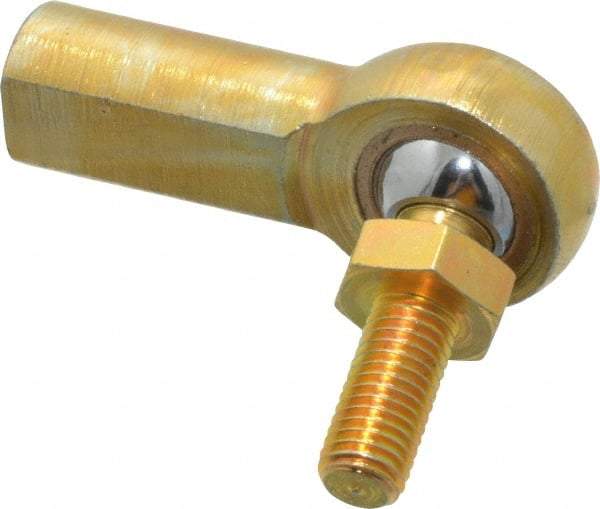 Made in USA - 1/4" ID, 3/4" Max OD, 2,545 Lb Max Static Cap, Female Spherical Rod End with Stud - 1/4-28 RH, Steel with Bronze Raceway - Industrial Tool & Supply