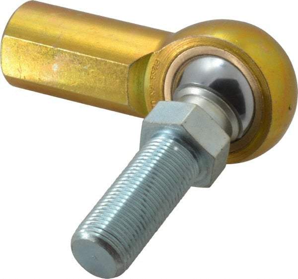 Made in USA - 3/4" ID, 1-3/4" Max OD, 11,550 Lb Max Static Cap, Female Spherical Rod End with Stud - 3/4-16 RH, Steel with Bronze Raceway - Industrial Tool & Supply