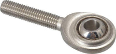 Made in USA - 1/4" ID, 3/4" Max OD, 1,370 Lb Max Static Cap, Plain Male Spherical Rod End - 1/4-28 RH, Stainless Steel with Stainless Steel Raceway - Industrial Tool & Supply