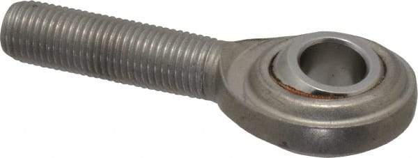 Made in USA - 3/8" ID, 1" Max OD, 3,040 Lb Max Static Cap, Plain Male Spherical Rod End - 3/8-24 RH, Stainless Steel with Stainless Steel Raceway - Industrial Tool & Supply