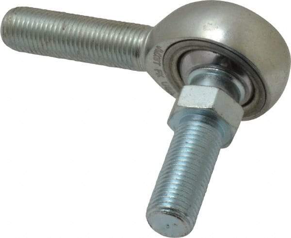 Made in USA - 3/8" ID, 1" Max OD, 9,550 Lb Max Static Cap, Male Spherical Rod End with Stud - 3/8-24 RH, Alloy Steel with Steel Raceway - Industrial Tool & Supply