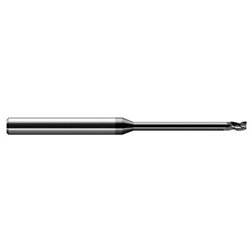 Miniature End Mills - Long Reach, Stub Flute - 0.0620″ (1/16″) Cutter Diameter × 0.0930″ (3/32″) Length of Cut × 0.9500″ Reach Carbide Square End Mill, 3 Flutes, Amorphous Diamond Coated - Exact Industrial Supply