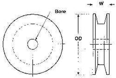 Poly Hi Solidur - 1/2" Bore, 11.35" Outside Diam, Finished Bore V-Belt Sheave - 1" Wide - Industrial Tool & Supply