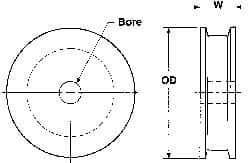 Poly Hi Solidur - 1/4" Bore, 5-1/2" Outside Diam, Finished Bore Flat Belt Pulley - 1-1/2" Wide - Industrial Tool & Supply
