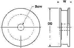 Poly Hi Solidur - 1/4" Bore, 3" Outside Diam, Finished Bore Flat Belt Pulley - 1-1/4" Wide - Industrial Tool & Supply