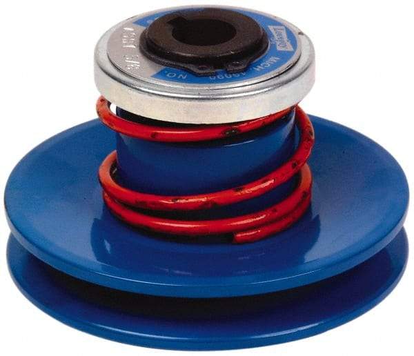 Lovejoy - 2.69" Min Pitch, 4.13" Long, 5.65" Max Diam, Spring Loaded Variable Speed Pulley - 6" Outside Diam, 1-1/8" Inside Diam, 1 Hp at 1750 RPM, 3/4 Hp at 1150 RPM - Industrial Tool & Supply