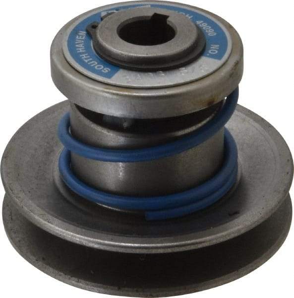 Lovejoy - 1.62" Min Pitch, 2.81" Long, 3.13" Max Diam, Spring Loaded Variable Speed Pulley - 3.38" Outside Diam, 5/8" Inside Diam, 0.333 Hp at 1750 RPM, 1/4 Hp at 1150 RPM - Industrial Tool & Supply