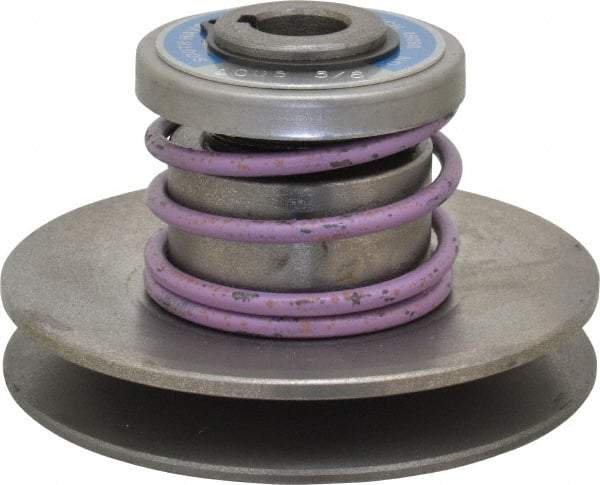 Lovejoy - 1.62" Min Pitch, 2.81" Long, 3-3/4" Max Diam, Spring Loaded Variable Speed Pulley - 4" Outside Diam, 5/8" Inside Diam, 1/2 Hp at 1750 RPM, 0.333 Hp at 1150 RPM - Industrial Tool & Supply