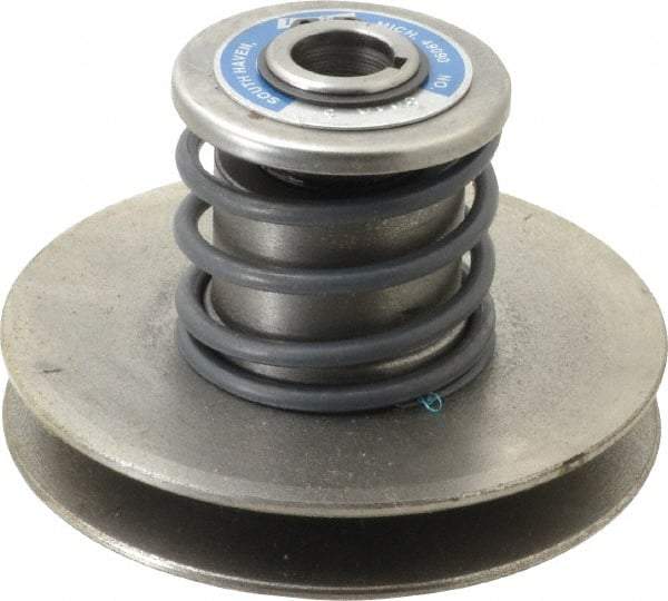 Lovejoy - 1.72" Min Pitch, 3-1/2" Long, 4.65" Max Diam, Spring Loaded Variable Speed Pulley - 5" Outside Diam, 3/4" Inside Diam, 1/2 Hp at 1750 RPM, 0.333 Hp at 1150 RPM - Industrial Tool & Supply
