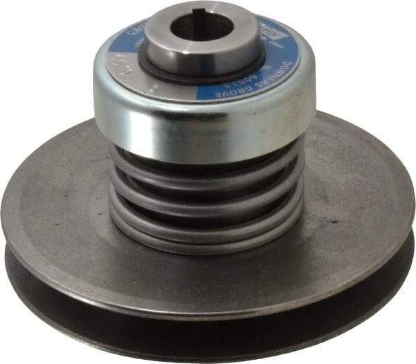 Lovejoy - 2.69" Min Pitch, 4.13" Long, 5.65" Max Diam, Spring Loaded Variable Speed Pulley - 6" Outside Diam, 7/8" Inside Diam, 1 Hp at 1750 RPM, 3/4 Hp at 1150 RPM - Industrial Tool & Supply